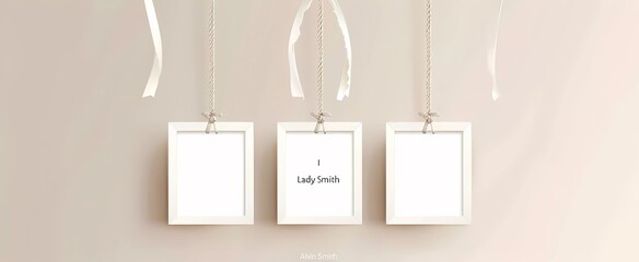 Collection of white photo frames with torn edges hanging on a beige background vector illustration.