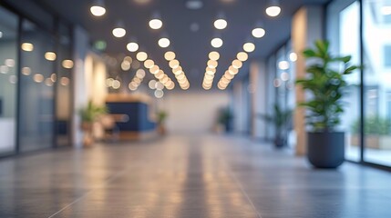 Wall Mural - Elegant empty office space with background lights blurred, offering a serene setting for design-focused projects