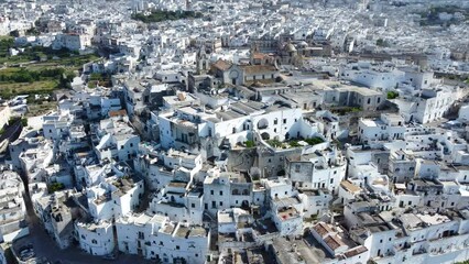 Canvas Print - Aerial 4K footage of the white hill town of Ostuni, in the Apulia region of  southern Italy