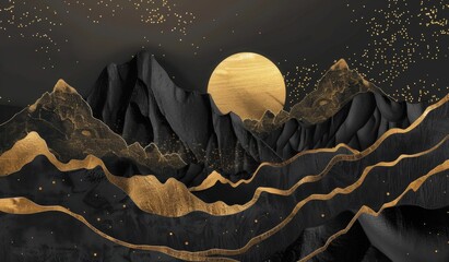 Wall Mural - painting of a luxurious black and gold mountain landscape, stunning visual, scenic