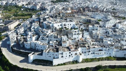 Canvas Print - Aerial 4K footage of the white hill town of Ostuni, in the Apulia region of  southern Italy