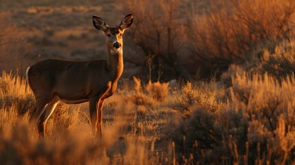 Poster - Female Mule deer spotted at dawn