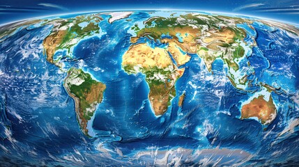 Wall Mural - Detailed 3D Map of Earth with Emphasis on Water