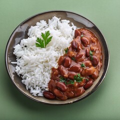 Wall Mural - Indian food spicy kidney beans curry also called as rajma masala curry, rajma chawal or rajmah chawal with rice 
