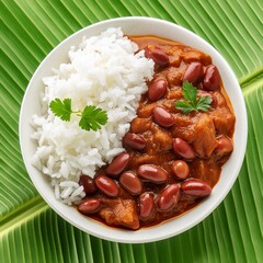 Wall Mural - Indian food spicy kidney beans curry also called as rajma masala curry, rajma chawal or rajmah chawal with rice 
