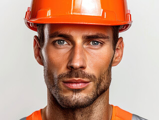 Wall Mural - A man wearing an orange hard hat and orange shirt