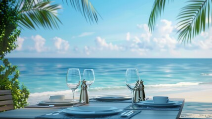 Wall Mural - Al Fresco Dining Table with Ocean View 