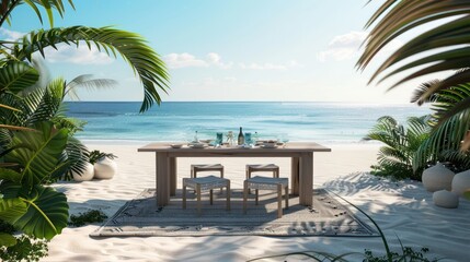 Wall Mural - Al Fresco Dining with Beach Background 