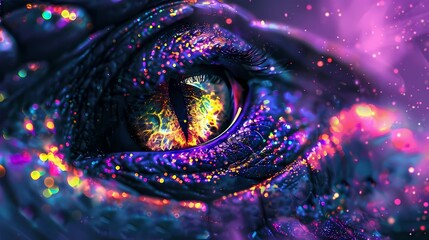 Wall Mural - beautiful extreme close up crocodile eye wuth neon style
