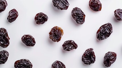 Canvas Print - Dried raisins seen from above on a white background