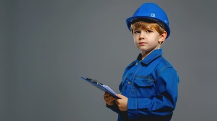 Wall Mural - Boy Engineer Reviewing Documents 