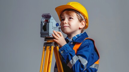 Wall Mural - Boy Engineer with Advanced Surveying Tool 