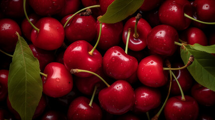 Wall Mural - Cherries as background, top view