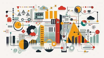 Wall Mural - a colorful drawing of a city with many different shapes and lines