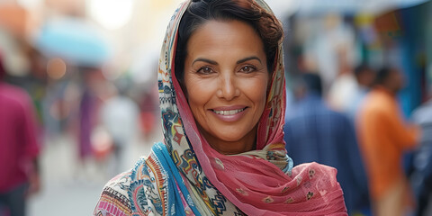 Happy smiling Indian woman in traditional Punjab dress