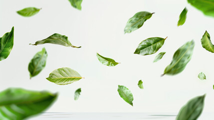 Aromatic Bay Leaves Floating in Air on White Background