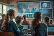 © Piyaphorn - Group of students studying climate change graphs and charts in a classroom, learning about the impacts of global warming.
