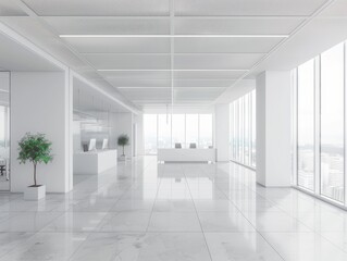 Canvas Print - White open space office interior with blank wall