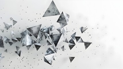 Monochrome Fractal Explosion of Triangular Shapes in 3D Rendering on Isolated White Background