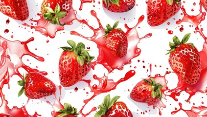 Sticker - A close up of a bunch of red strawberries with red juice splattered on them