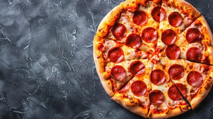 Wall Mural - Delicious pepperoni pizza on dark textured background