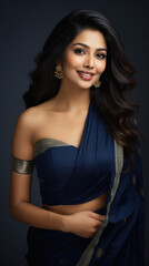 Canvas Print - young indian woman wearing navy blue saree