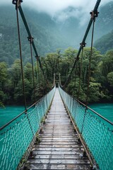 Suspension bridge over turquoise river adventurous and scenic