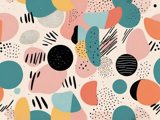 Wall Mural - abstract childish Trendy creative background with abstract colorful shapes pastel Memphis background organic hand drawn doodles texture