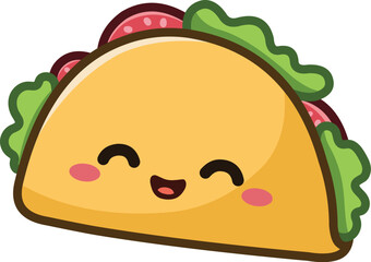 Happy taco character in a kawaii style