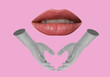 © New Africa - Female hands making heart gesture under lips on pink background, stylish art collage
