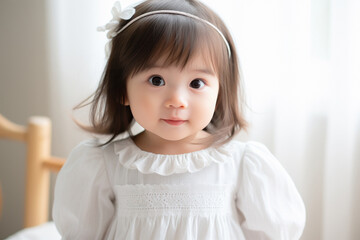 Wall Mural - cute little girl wearing white color dress