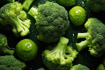 Canvas Print - close up of Fresh broccoli with water drops