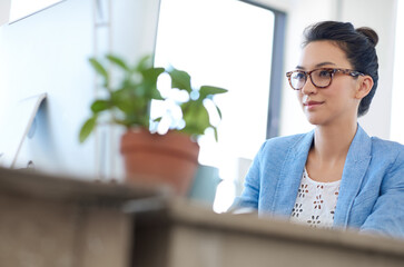 startup, business or woman on computer for information technology, problem solving or online firewal