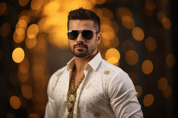 Wall Mural - young handsome man in traditional kurta and sunglasses
