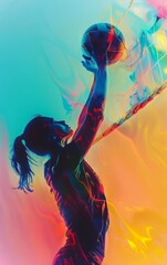 Silhouettes of two female basketball players in action, capturing the energy and passion of the game.