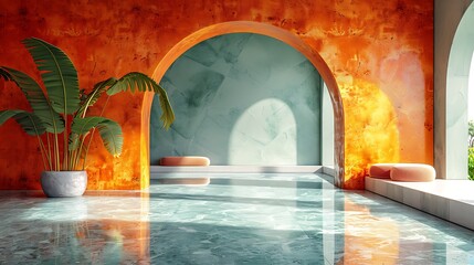 Wall Mural - A striking amber backdrop with a solid mint color