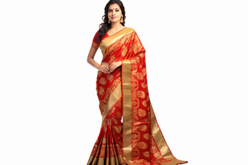 Canvas Print - young beautiful indian woman in red color saree