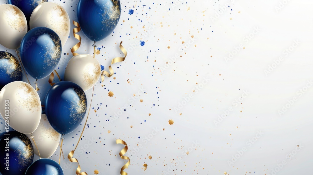 Birthday greeting background with gold and blue balloons. Birthday ...