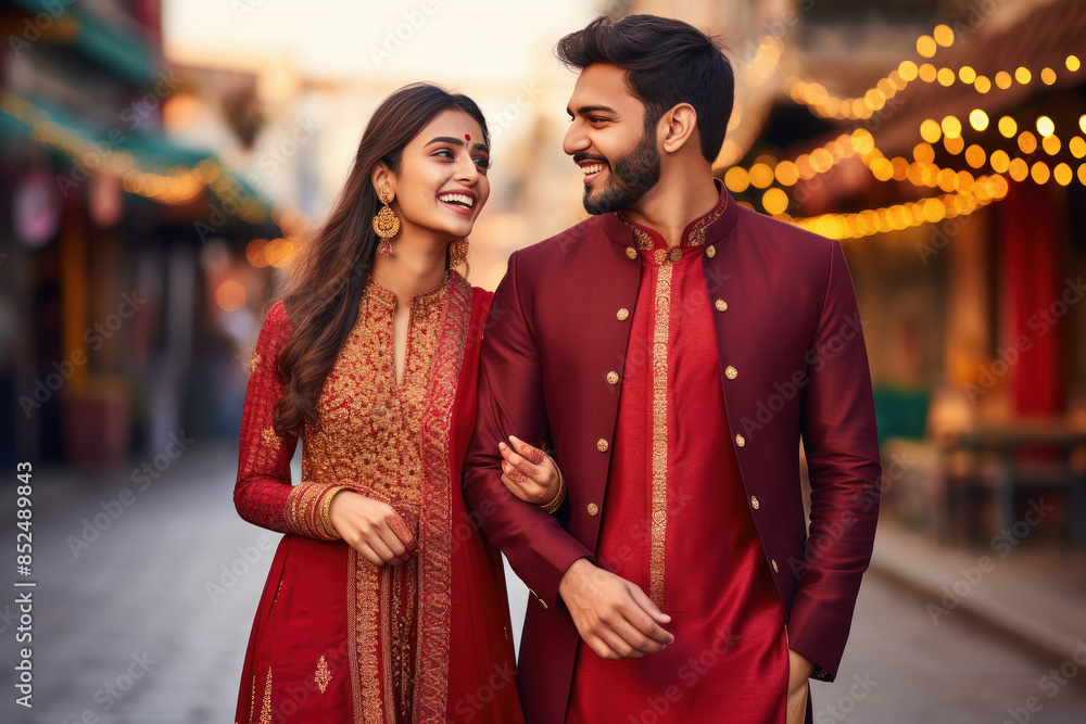 young indian couple in traditional wear Stock Photo | Adobe Stock
