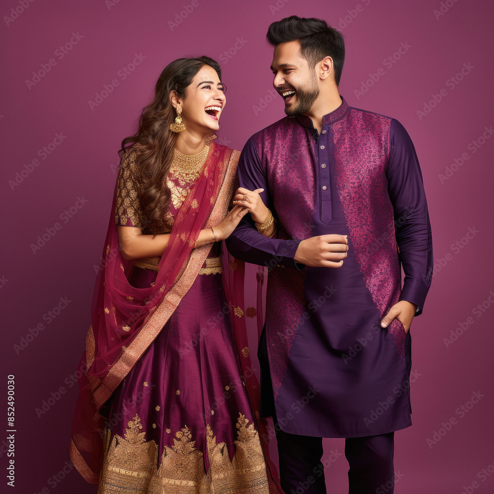young indian couple in traditional wear Stock Photo | Adobe Stock