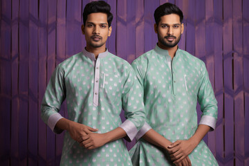 Canvas Print - two young indian men in traditional wear