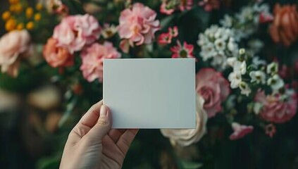 Sticker - Blank Card Held Against Floral Background