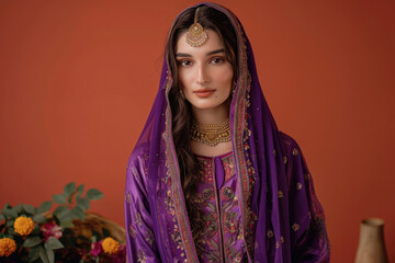 Wall Mural - Young beautiful woman in salwar suit. woman fashion concept