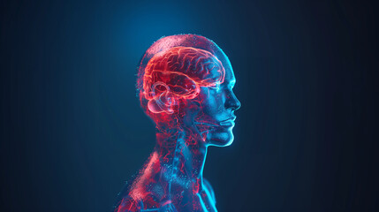 3d illustration of red human brain. headache concept