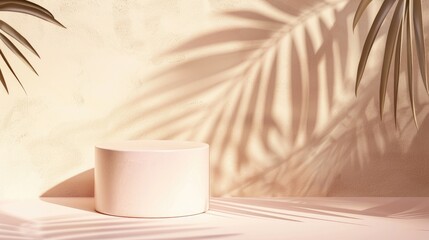 Poster - Minimal abstract background with premium podium and tropical palm leaf shadow for cosmetic product display
