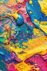 Wall Mural - A close-up view of a painting with vibrant paint splatters