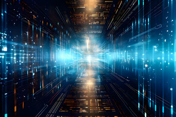 digital abstract background encompasses technological operations, neural networks, data transmission