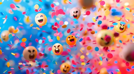 Poster - A colorful abstract background of emojis and confetti.