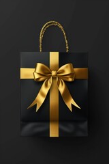 Sticker - A beautiful black and gold gift bag with a elegant gold bow, perfect for any occasion