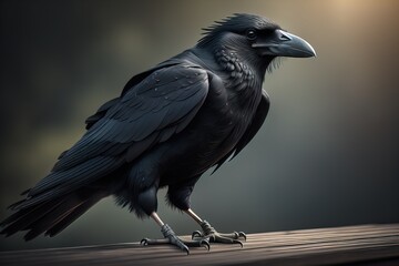 Wall Mural - Close up portrait of a black raven, Corvus corax. ai generative